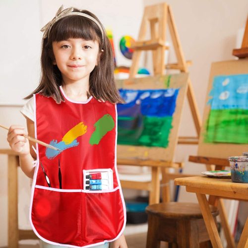  [아마존베스트]SATINIOR 4 Pieces Art Smock for Kids Artist Smock Waterproof Painting Apron Painting Smocks for Children, 4 Colors (Green, Red, Blue, Pink)