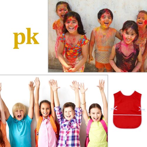  [아마존베스트]SATINIOR 4 Pieces Art Smock for Kids Artist Smock Waterproof Painting Apron Painting Smocks for Children, 4 Colors (Green, Red, Blue, Pink)