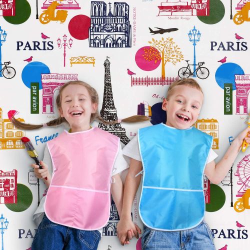  [아마존베스트]SATINIOR Painting Drop Cloth Washable Art Floor Mat Splat Mat and 2 Pieces Kids Art Smock Waterproof Artist Painting Aprons Children Art Aprons for Kids Painting