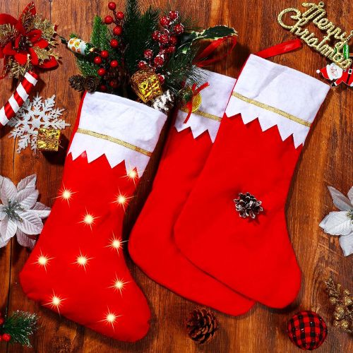  SATINIOR 6 Pieces Christmas Stockings with LED Lights 14 Inch Xmas Personalized Fireplace Stocking Christmas Tree Hanging Stockings Non-Woven Fabrics Tree Hanging Decoration for Family Holi