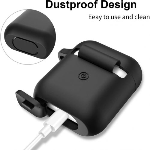  SATLITOG AirPods Case, Full Protective Silicone AirPods Accessories Cover Compatible with Apple AirPods 1&2 Wireless and Wired Charging Case(Front LED Visible),Black