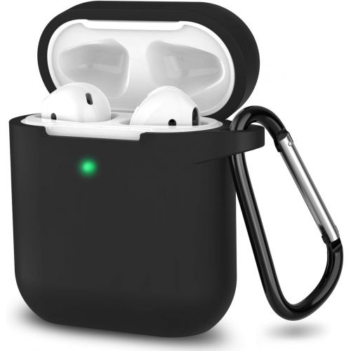  SATLITOG AirPods Case, Full Protective Silicone AirPods Accessories Cover Compatible with Apple AirPods 1&2 Wireless and Wired Charging Case(Front LED Visible),Black