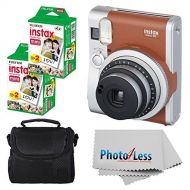 SAULEOO Fujifilm Mini 90 Neo Classic Instant Camera (Brown) With 2x Fujifilm Mini 20 Pack Instant Film (40 Shots) + Compact Camera Case + Cleaning Cloth - Instant Camera Bundle