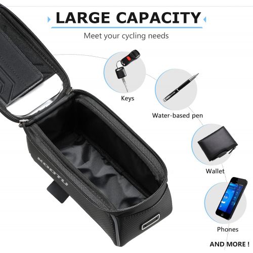  SAVADECK Bike Frame Bag, Bike Handlebar Bag, Bike Phone Bag for Mountain Bike, Waterproof Bicycle Bag with Touch Screen Compatible with iPhone 12/Pro Below 6.5 Inch