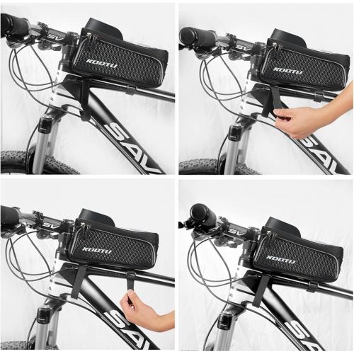  SAVADECK Bike Frame Bag, Bike Handlebar Bag, Bike Phone Bag for Mountain Bike, Waterproof Bicycle Bag with Touch Screen Compatible with iPhone 12/Pro Below 6.5 Inch