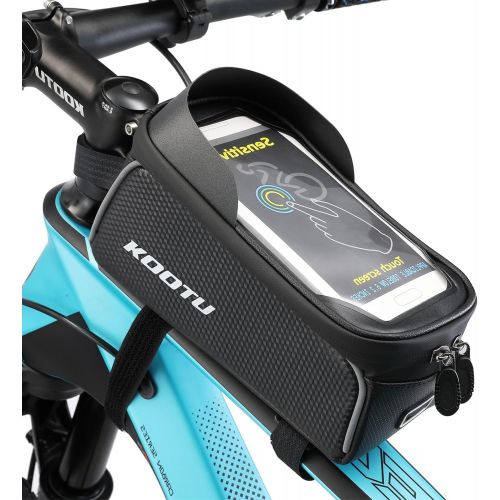  SAVADECK Bike Frame Bag, Bike Handlebar Bag, Bike Phone Bag for Mountain Bike, Waterproof Bicycle Bag with Touch Screen Compatible with iPhone 12/Pro Below 6.5 Inch