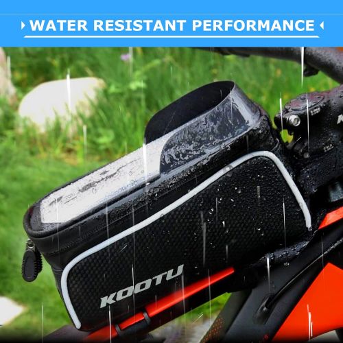  SAVADECK Bike Frame Bag, Bike Handlebar Bag, Bike Phone Bag for Mountain Bike, Waterproof Bicycle Bag with Touch Screen Compatible with iPhone 12/Pro Below 6.5 Inch