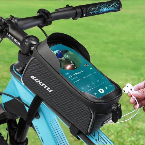  SAVADECK Bike Frame Bag, Bike Handlebar Bag, Bike Phone Bag for Mountain Bike, Waterproof Bicycle Bag with Touch Screen Compatible with iPhone 12/Pro Below 6.5 Inch