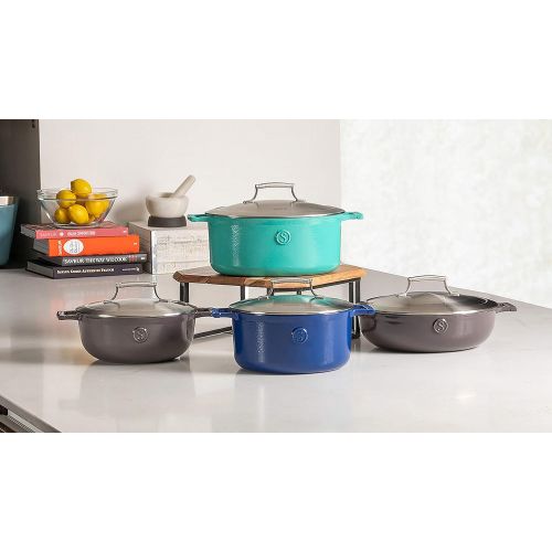  [아마존베스트]SAVEUR SELECTS Enameled Cast Iron 3-1/2-Quart Saucier with Stainless Steel Lid, Classic Blue, Voyage Series