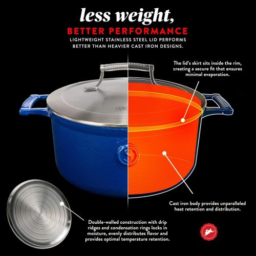  [아마존베스트]SAVEUR SELECTS Enameled Cast Iron 3-1/2-Quart Saucier with Stainless Steel Lid, Classic Blue, Voyage Series