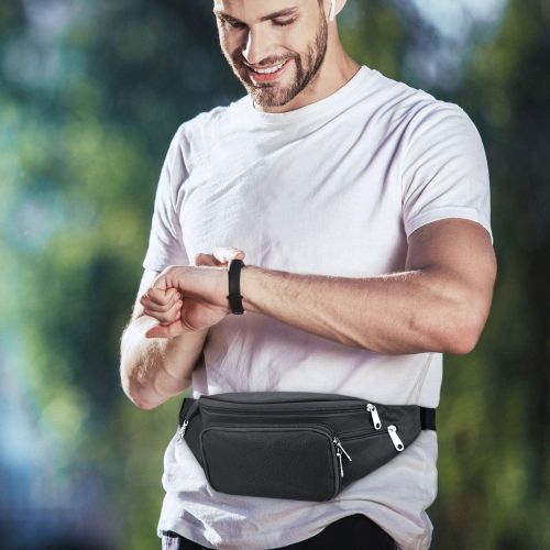  SAVFY Fanny Pack for Men,Waterproof Waist Bag with Adjustable Large Size Belt for Workout Vacation Hiking, Casual Hands-Free Waist Pack Crossbody Phone Bag Carrying All Phones