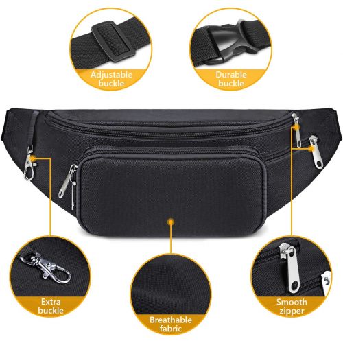  SAVFY Fanny Pack for Men,Waterproof Waist Bag with Adjustable Large Size Belt for Workout Vacation Hiking, Casual Hands-Free Waist Pack Crossbody Phone Bag Carrying All Phones