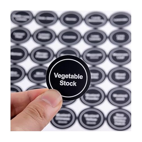  SAVITA 432pcs 3.5cm Spice Labels Stickers, Round Preprinted Spice Labels Waterproof Spice Jar Label Spice Labels Spice Containers Labels Seasoning Labels for Spices Rack Organization (Black)