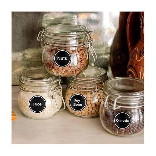  SAVITA 432pcs 3.5cm Spice Labels Stickers, Round Preprinted Spice Labels Waterproof Spice Jar Label Spice Labels Spice Containers Labels Seasoning Labels for Spices Rack Organization (Black)