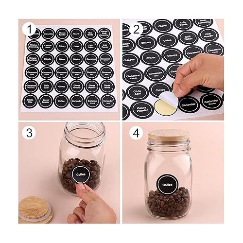  SAVITA 432pcs 3.5cm Spice Labels Stickers, Round Preprinted Spice Labels Waterproof Spice Jar Label Spice Labels Spice Containers Labels Seasoning Labels for Spices Rack Organization (Black)