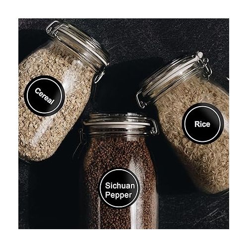  SAVITA 432pcs 3.5cm Spice Labels Stickers, Round Preprinted Spice Labels Waterproof Spice Jar Label Spice Labels Spice Containers Labels Seasoning Labels for Spices Rack Organization (Black)