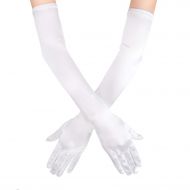 SAVITA Long White Elbow Satin Gloves 21 Stretchy 1920s Opera Gloves Evening Party Dance Gloves for Women