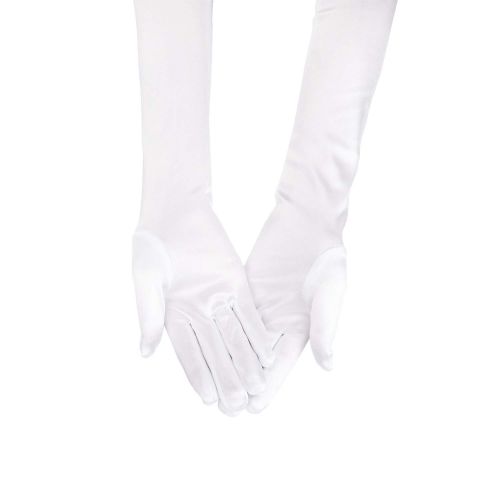  SAVITA Long White Elbow Satin Gloves 21 Stretchy 1920s Opera Gloves Evening Party Dance Gloves for Women