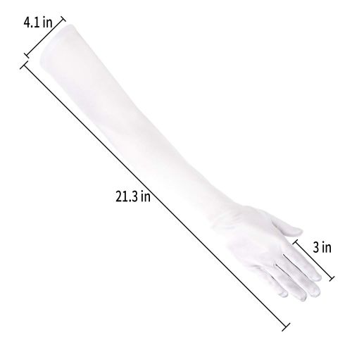  SAVITA Long White Elbow Satin Gloves 21 Stretchy 1920s Opera Gloves Evening Party Dance Gloves for Women