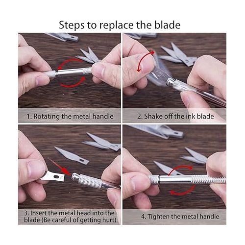  SAVITA Hobby Knife Set Solid Metal Pen Knife Small Carving Craft Utility Knife Kit for DIY Art Work Cutting Tool Including 2-Pack Handles and 40-Pack Spare Replacement Blades