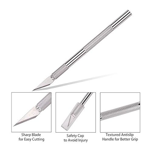  SAVITA Hobby Knife Set Solid Metal Pen Knife Small Carving Craft Utility Knife Kit for DIY Art Work Cutting Tool Including 2-Pack Handles and 40-Pack Spare Replacement Blades