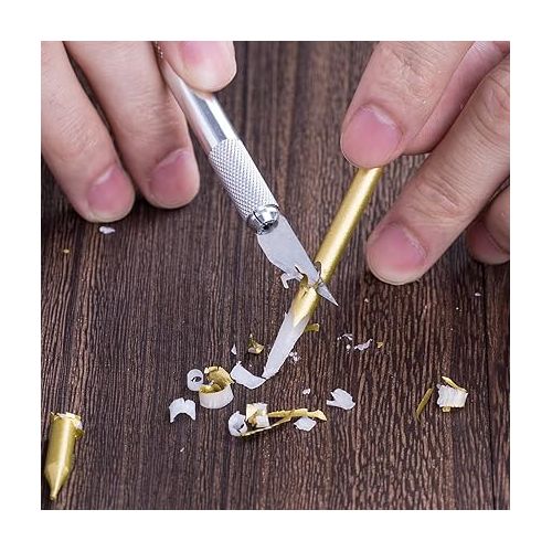  SAVITA Hobby Knife Set Solid Metal Pen Knife Small Carving Craft Utility Knife Kit for DIY Art Work Cutting Tool Including 2-Pack Handles and 40-Pack Spare Replacement Blades