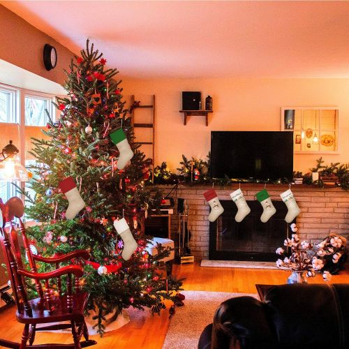  SAVITA 6 Pieces Christmas Stockings, 3 Color Xmas Fireplace Hanging Stockings for Christmas Decorations, Burlap Christmas Stockings for Gift, Candy, DIY Craft (16 inches)