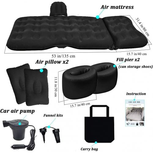  SAYGOGO Inflatable Car Air Mattress Travel Bed - Thickened Car Camping Bed Sleeping Pad Mattress with Electric Car Air Pump Car Tent with 2 Pillows for SUV Sedan Pickup Back Seat