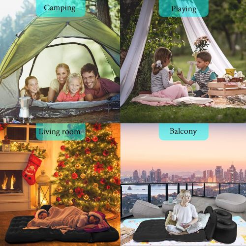  SAYGOGO Inflatable Car Air Mattress Travel Bed - Thickened Car Camping Bed Sleeping Pad Mattress with Electric Car Air Pump Car Tent with 2 Pillows for SUV Sedan Pickup Back Seat