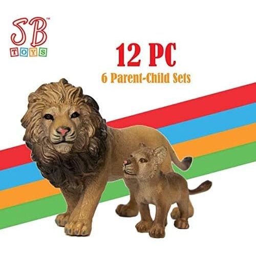  SB TOYS Premium Realistic Safari Zoo Wild Animals Set (12 Piece) - Parent and Baby Zoo Animals, Safari Animals, Jungle Animals, African Animals - Educational Child Development Toy