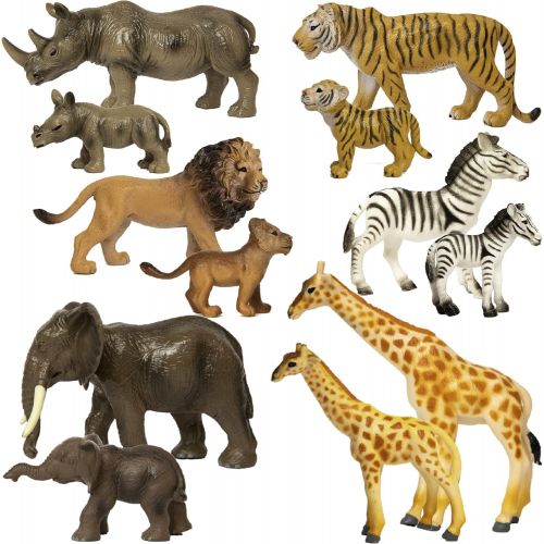  SB TOYS Premium Realistic Safari Zoo Wild Animals Set (12 Piece) - Parent and Baby Zoo Animals, Safari Animals, Jungle Animals, African Animals - Educational Child Development Toy