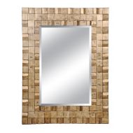 SBC Decor Bernard Wall Mirror 39 X 50 3/4 X 1 3/8 Distressed Champagne Leaf