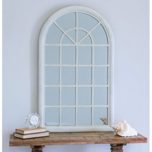  SBC Decor Arched Window Pane Wall Mirror, 25 1/2 x 42 1/8 x 1 5/8, Distressed White