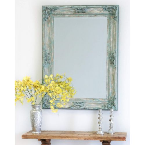  SBC Decor Beaumont Decorative Wall Mirror, 32 1/4 x 44 x 3, Distressed Antique French Blue