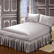 SCALABEDDING Luxurious & Ultra Soft 1000-Thread-Count Satin Silk Dust Ruffle 1pc Bed Skirt 18 Drop Length, California King Size (72x84) Silver Grey Solid