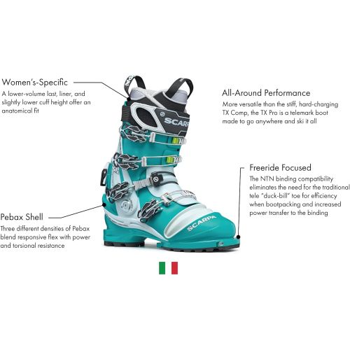  [아마존베스트]SCARPA TX Pro Telemark Boot - Womens Emerald/Ice Blue, 25.5