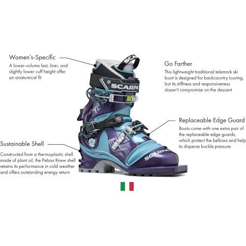  SCARPA Womens T2 ECO Telemark Ski Boots for Backcountry and Downhill Skiing