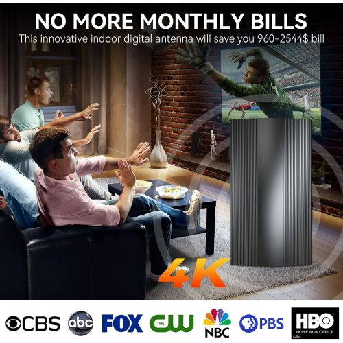  SCERD 2022 Upgraded Digital TV Antenna Up 420 Miles Range, Indoor Outdoor Antenna for All Old Smart HDTVs, 360° Reception 4K 1080P HD Antenna with Amplifier Signal Booster/33ft Thick Coa