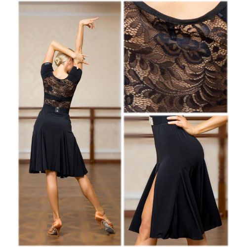  GloriaDance Superstar Series:G3044 Latin Ballroom Dance Professional Lace Connected Sides Split Swing Dress