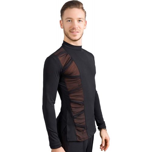  GloriaDance G5007 latin ballroom modern dance professional mesh one side stitching design tops shirt for men