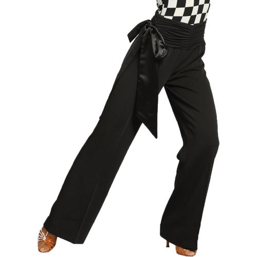  GloriaDance G4007 Modern Ballroom Dance Professional Satin Ribbon Elastic Straight Trousers Pants