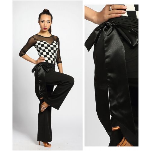  GloriaDance G4007 Modern Ballroom Dance Professional Satin Ribbon Elastic Straight Trousers Pants