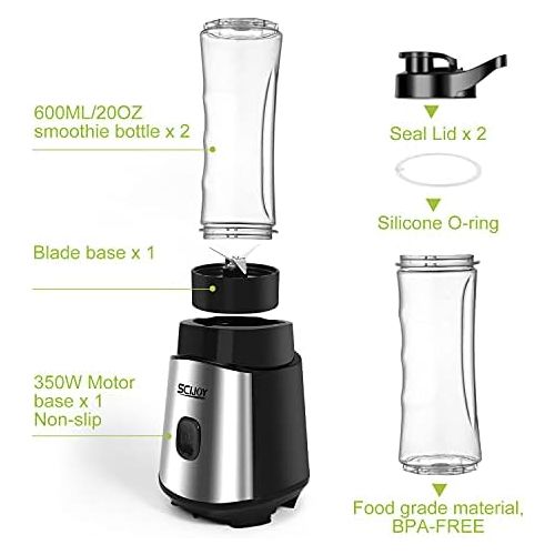  [아마존베스트]Scijoy Mixer Smoothie Maker, Stand Mixer, Mini Shake Maker, Multifunctional Smoothie Maker with 2 x 600 ml Sports Bottle BPA-Free Tritan for Smoothies, Drinks of Fruit and Vegetabl