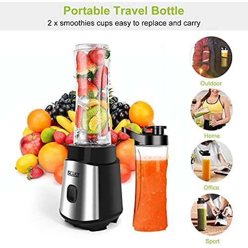  [아마존베스트]Scijoy Mixer Smoothie Maker, Stand Mixer, Mini Shake Maker, Multifunctional Smoothie Maker with 2 x 600 ml Sports Bottle BPA-Free Tritan for Smoothies, Drinks of Fruit and Vegetabl