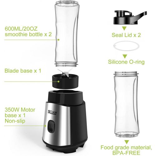  [아마존베스트]Scijoy Mixer Smoothie Maker, Stand Mixer, Mini Shake Maker, Multifunctional Smoothie Maker with 2 x 600 ml Sports Bottle BPA-Free Tritan for Smoothies, Drinks of Fruit and Vegetabl