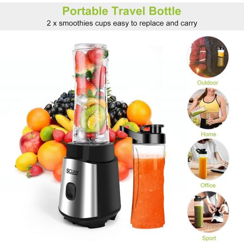  [아마존베스트]Scijoy Mixer Smoothie Maker, Stand Mixer, Mini Shake Maker, Multifunctional Smoothie Maker with 2 x 600 ml Sports Bottle BPA-Free Tritan for Smoothies, Drinks of Fruit and Vegetabl