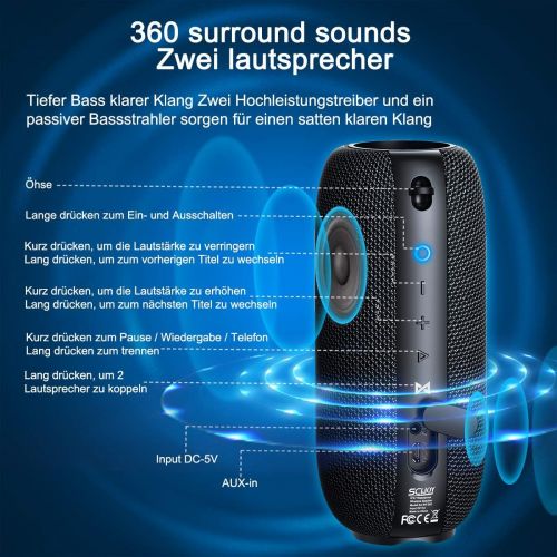  [아마존베스트]Bluetooth Speaker, SCIJOY 2X10W Portable Wireless Speaker, Loud Stereo Sound, Pure Bass, 360° Sound Bluetooth Speakers, IPX7 Waterproof Speaker with 12 Hour Playtime for Home and O
