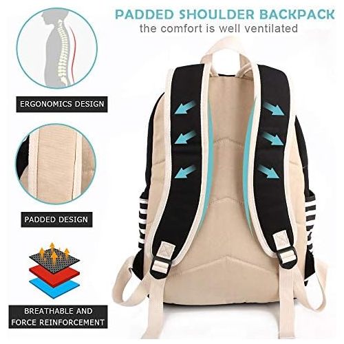  [아마존베스트]SCIONE School Backpacks for Women Teen Girls with USB Charging Port and Backpack Rain Cover Lightweight Canvas Stripe Backpack Cute Teen Bookpacks Set Bookbags+Insulated Lunch Bag+