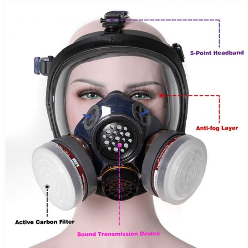  SCK Full Face Organic Vapor Respirator,Professional Respiratory Mask with Double Activated Air Filter,Widely Used in Organic Gas,Paint spary, Chemical,Woodworking,Dust Protections,etc
