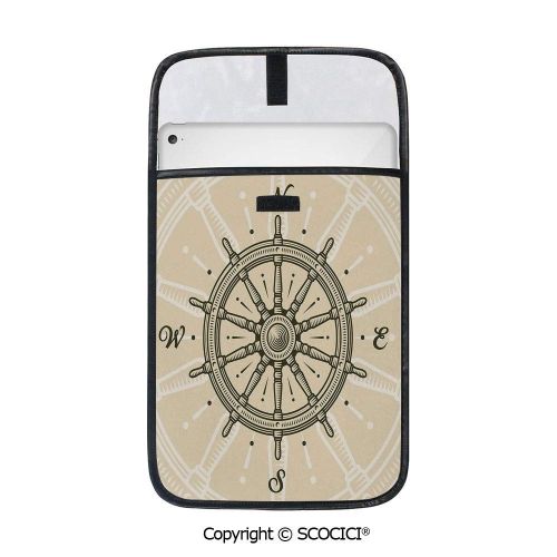  SCOCICI iPad Pro 12.9 Inch Sleeve Tablet Protective Bag Retro Ship Wheel Antique Sailboat Navigation Tool Monochromic Nostalgic Deco Custom Tablet Sleeve Bag Case